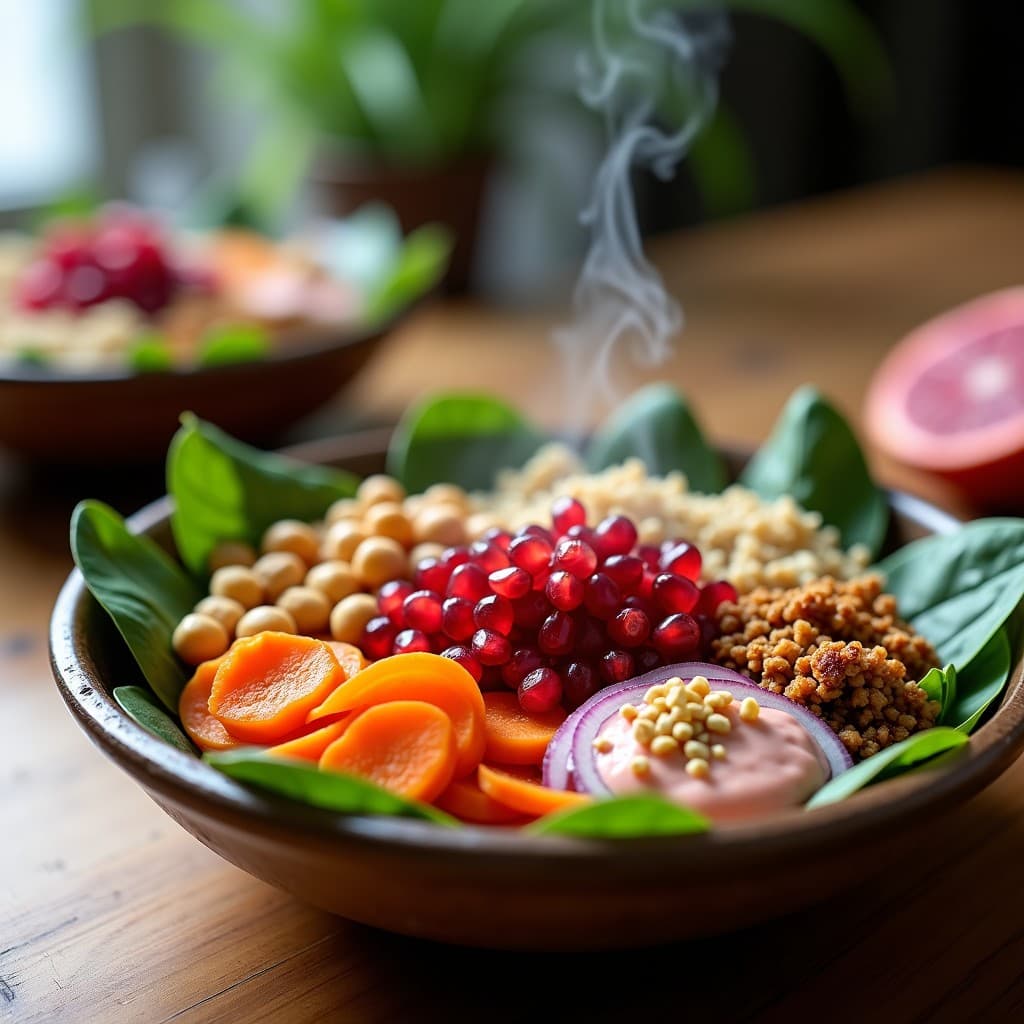 Buddha Bowl de Teff y Garbanzos con Aderezo de Granados: Receta Etíope Sin Gluten