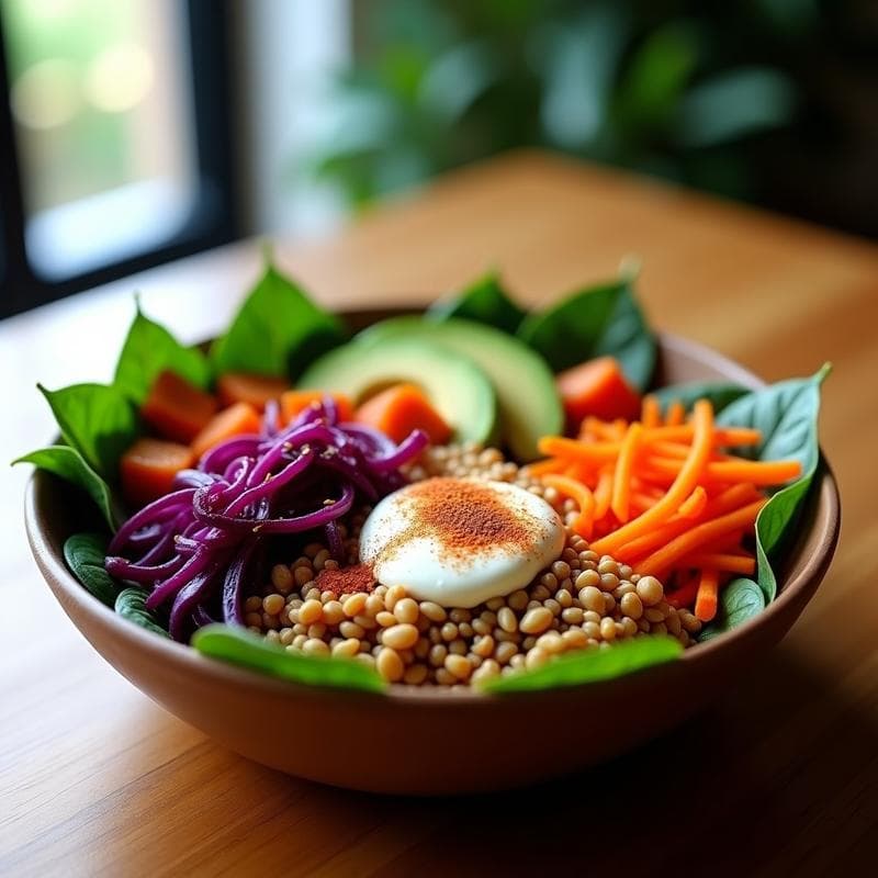 Buddha Bowl de Teff y Vegetales Fermentados: Desayuno Etiopé Vegano y Probiótico