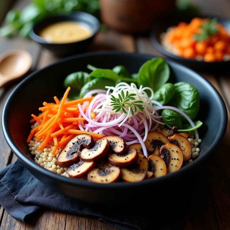 Buddha Bowl de Trigo Sarraceno y Hongos Shiitake: Receta Vegana con Aderezo de Sésamo