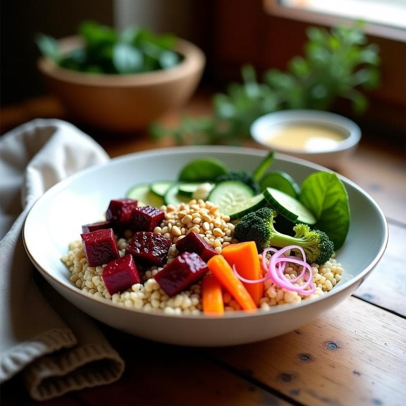 Buddha Bowl de Trigo Sarraceno y Remolacha Asada con Aderezo de Tahini y Miel de Dátil: Receta Antiinflamatoria