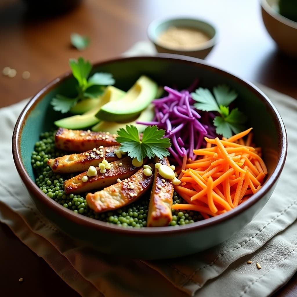 Buddha Bowl de Trigo Verde con Pollo de Sincelejo y Aguacate: Receta Colombiana Alta en Proteína