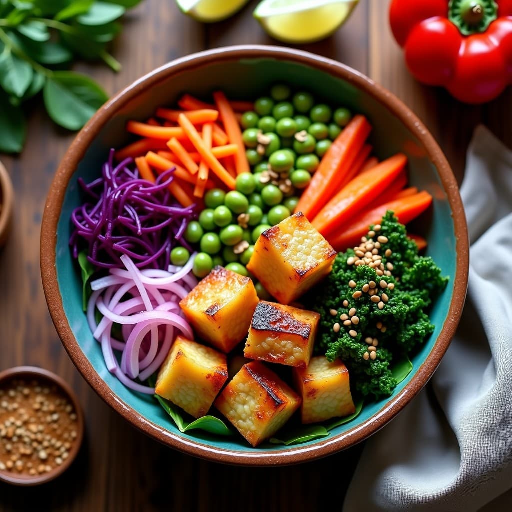 Buddha Bowl de Trinchera con Aderezo de Cacahuete y Sésamo: Receta Peruana Vegana