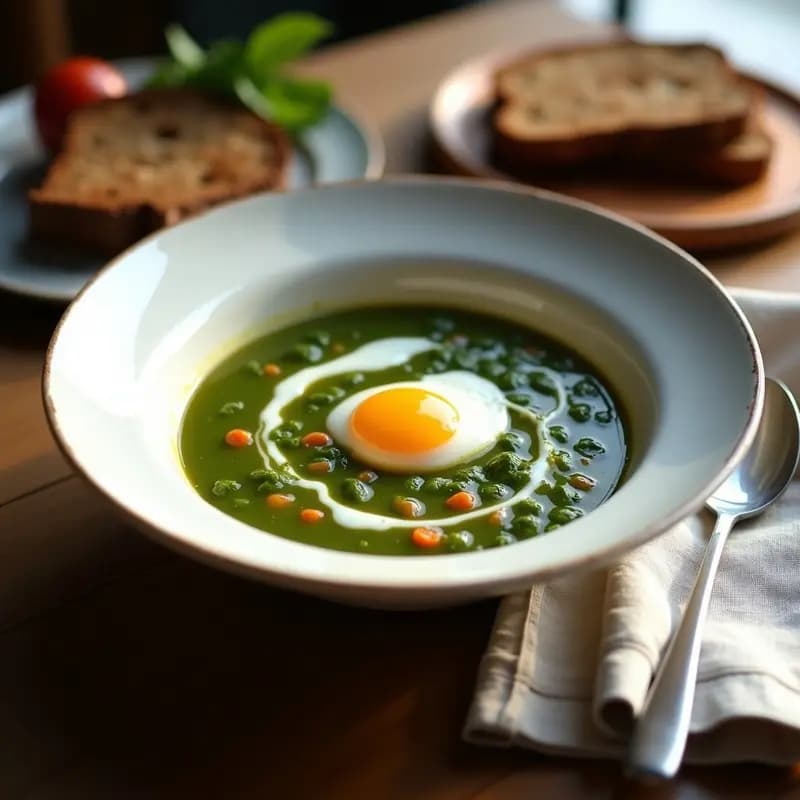 Bühren: Sopa de Espinacas y Huevos Pochados de la Cocina Alemana
