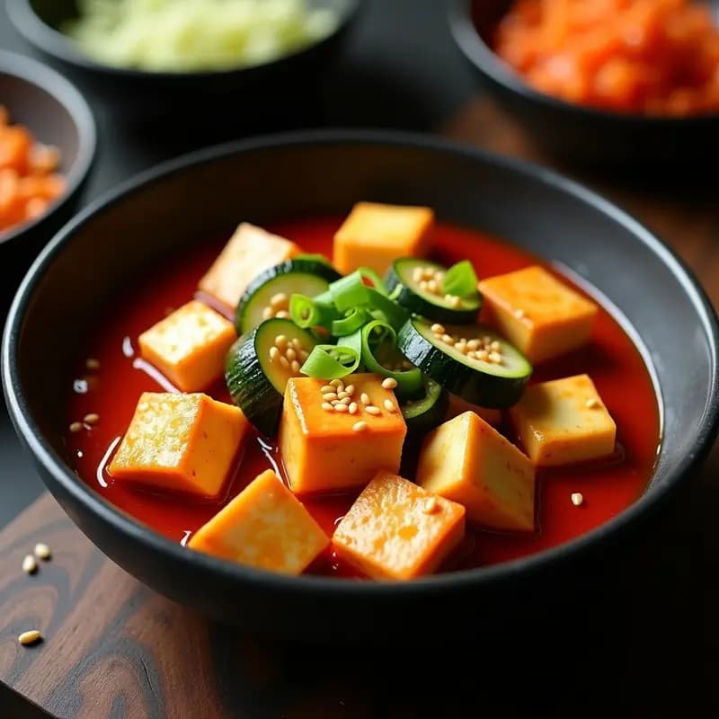 Bulenbu: Guiso Coreano de Tofu y Calabacín con Gochujang y Sésamo