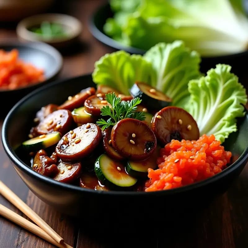 Bulghogi Coreano de Champiñones y Zucchini: Receta Vegana y Maridada con Kimchi