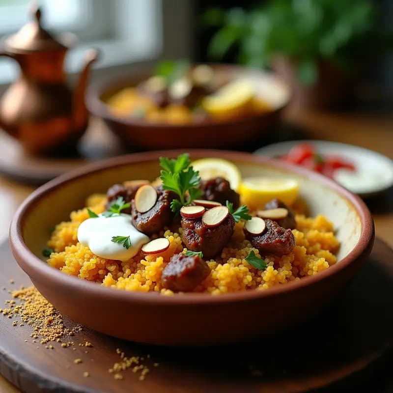 Bulghur con Cordero y Azafrán: Receta Libanesas de Cereal Integral y Especias en 35 Minutos