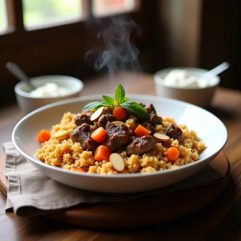 Bulghur Salteado con Cordero y Especias Baharat: Plov Uzbeke con Toque Moderno