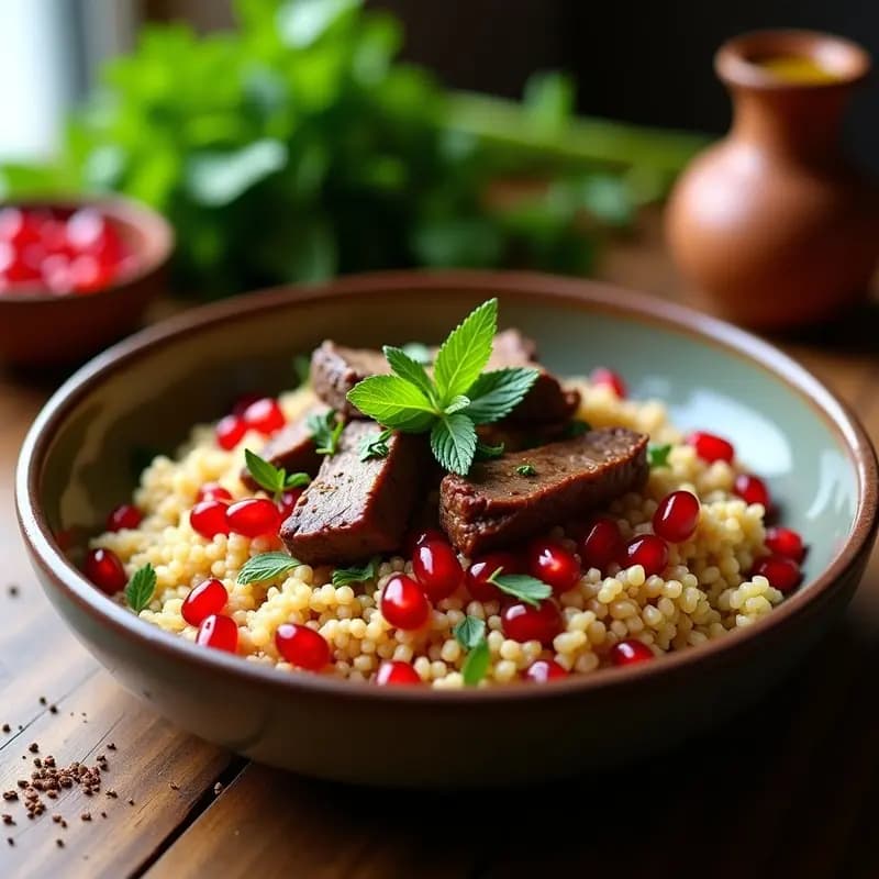 Bulghur con Cordero y Granada: Receta Armenias con Especias y Hierbas Frescas