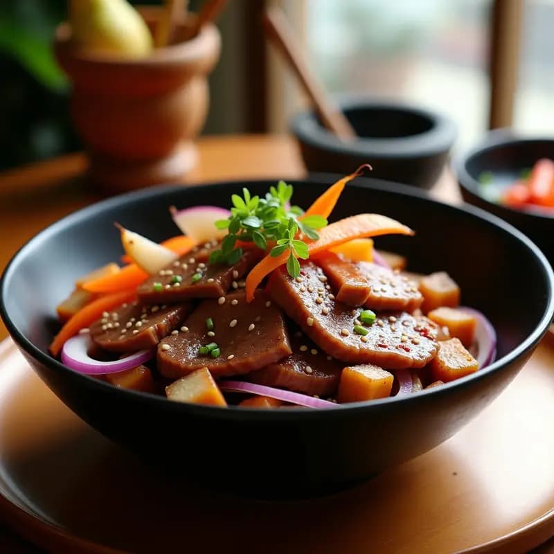 Bulgochi Coreano con Carne de Res Marinado en Peras: Receta en Sartén y Dulce-Salada
