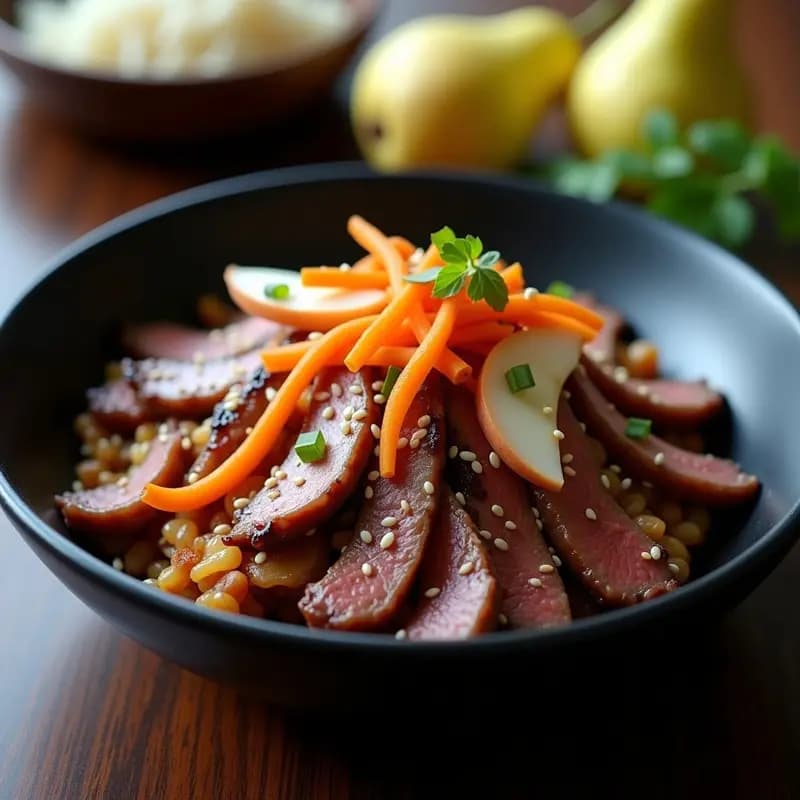 Bulgogi Coreano con Salsa de Peras y Sésamo: Receta Tradicional en Airfryer Sin Aceite