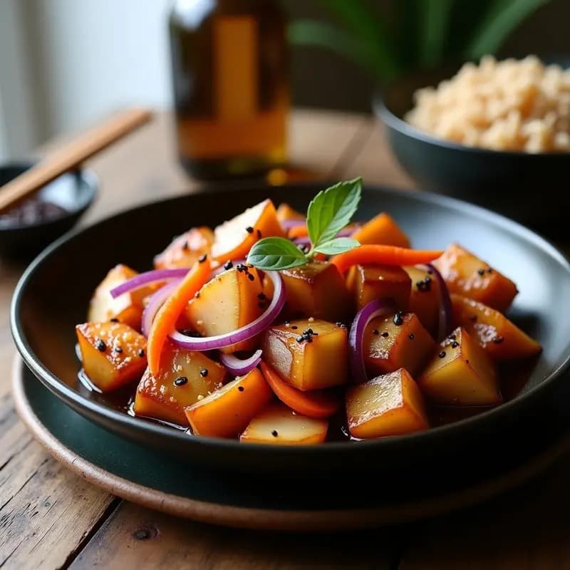 Bulgogi de Seitan y Peras: Receta Coreana Vegana con Salsa de Sésamo