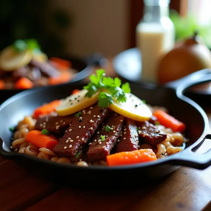 Bulbogi Coreano de Ternera con Zanahoria y Sésamo: Receta en Sartén de Hierro y Alta en Hierro