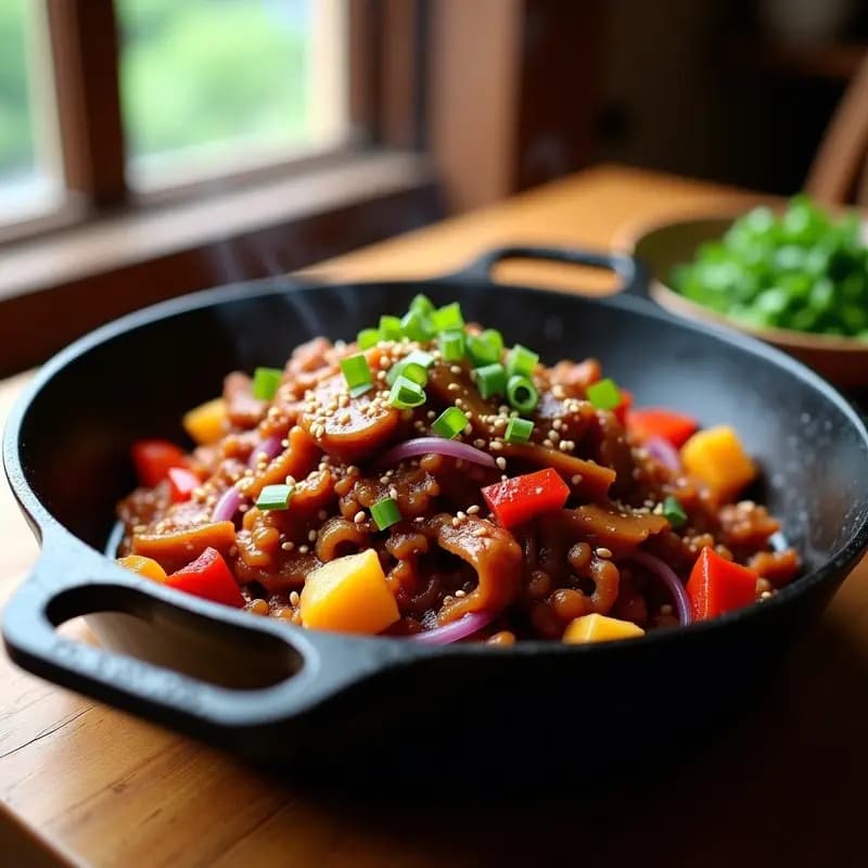 Bulkogi Coreano de Seitan: Receta Picante y Dulce en Sartén