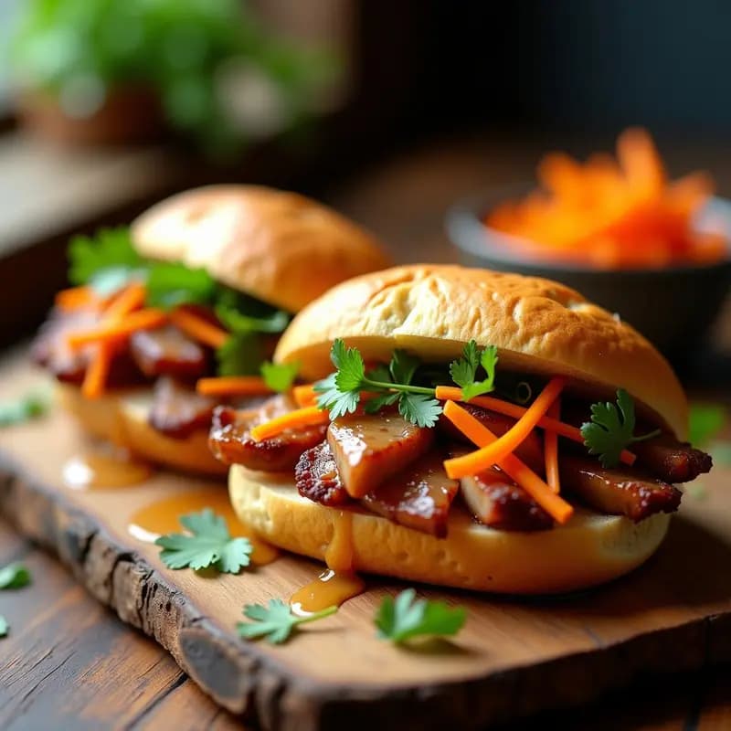 Bun Appétit de Cerdo Asado y Encurtidos: Bocado Francés-Vietnamita con Pan Baguette