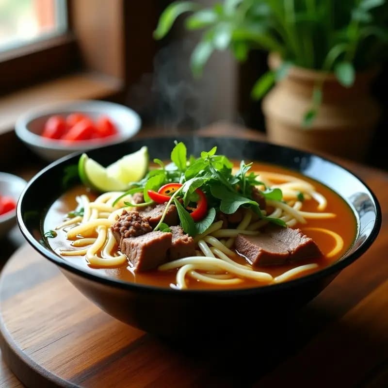 Bun Bo Hue Explosivo: Sopa Vietnamita de Fideos con Carnes y Limón en Olla Rápida