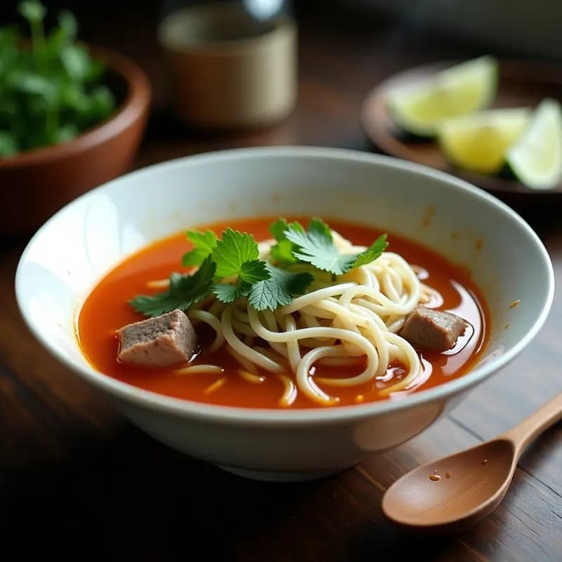 Bun Bo Hue Vieta: Sopa Picante de Fideos con Carne de Res y Limón en Olla Exprés