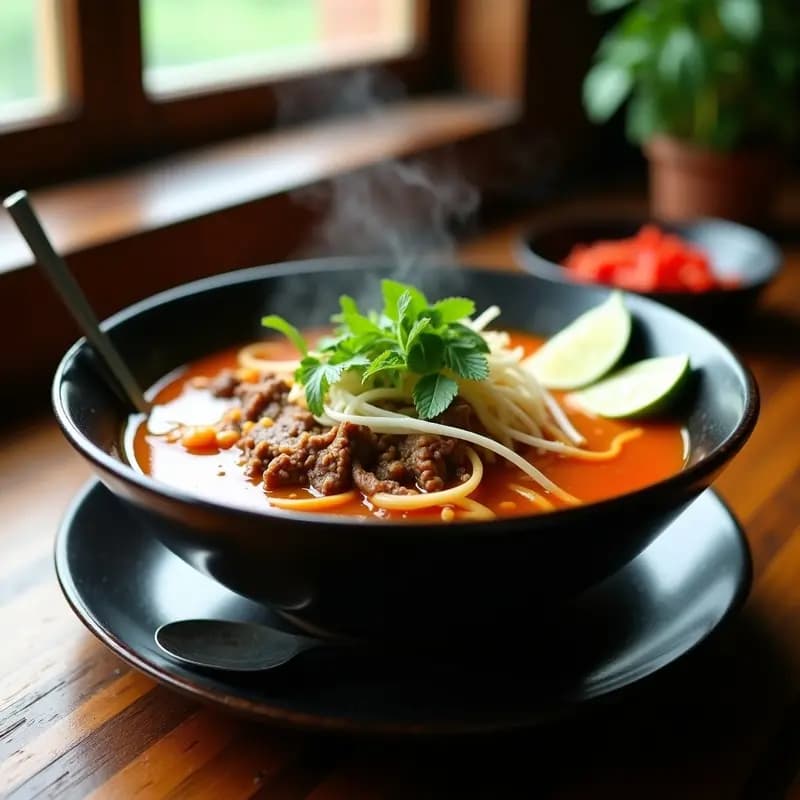 Bun Bo Hue: Sopa Vietnamita de Ternera y Fideos de Arroz Picantes