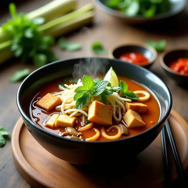Bun Bo Hue Vegana con Tofu y Lemongrass: Receta Vietnamita Picante y Aromática