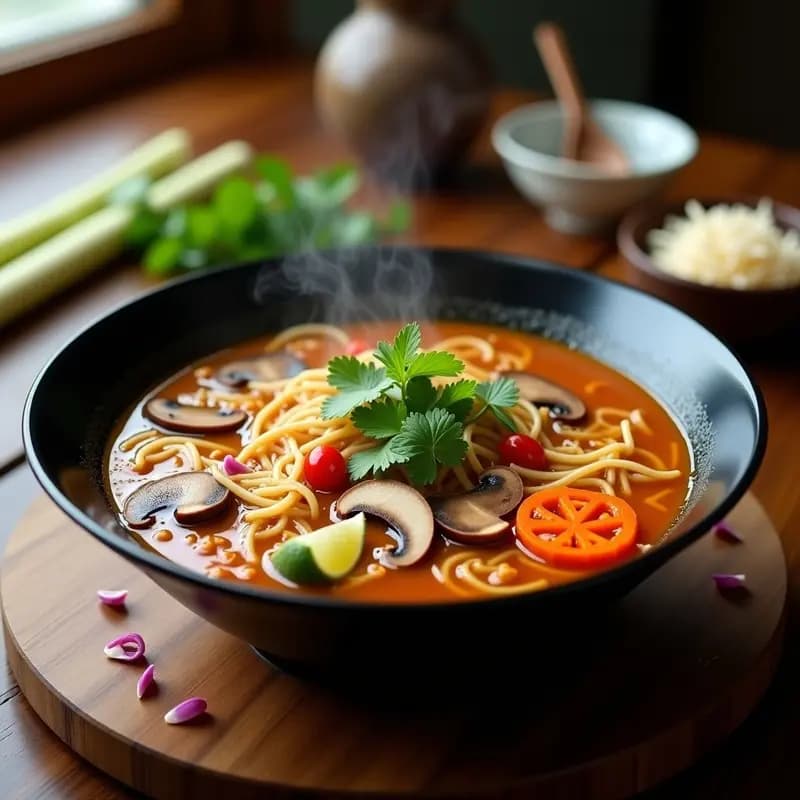Bun Bo Hue Vegano con Hongos Shitake: Receta Vietnamita Picante y Caliente