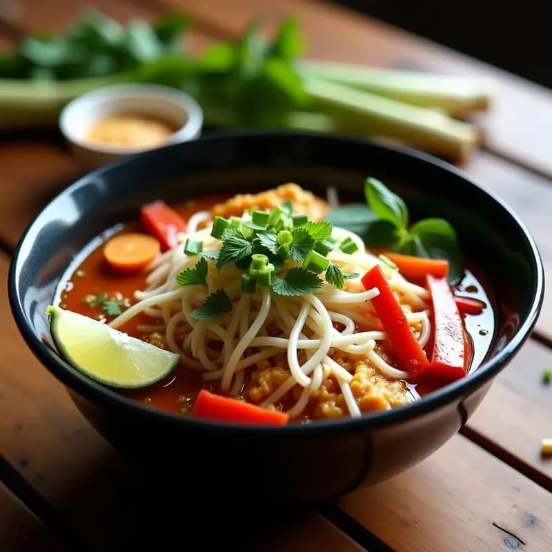 Bun Bo Hue Vegano con Seitán y Vermicelli de Arroz: Receta Vietnamita en Sartén
