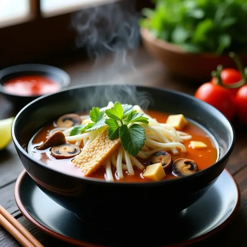 Bun Bo Hue Vegano con Setas y Raíz de Loto: Receta Vietnamita Picante y Aromática
