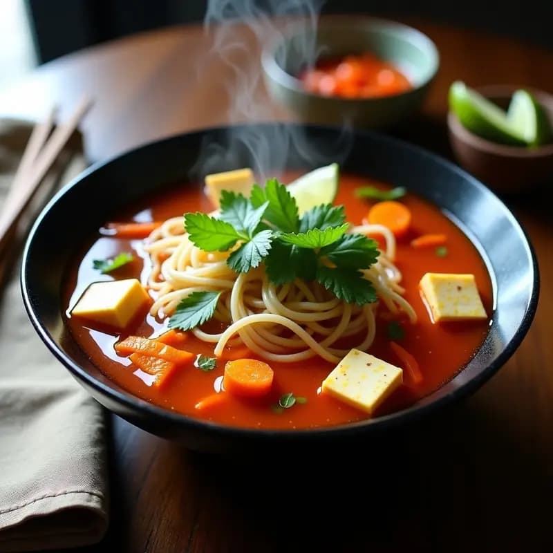 Bun Bo Hue Vegano con Tofu y Jengibre: Receta Vietnamita Picante en Thermomix