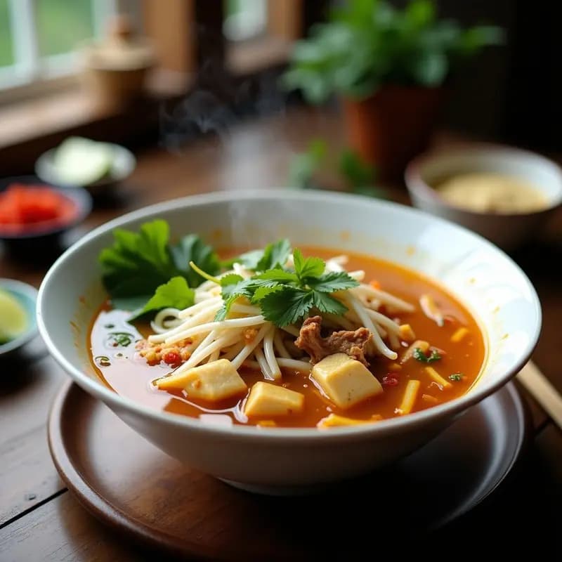 Bun Bo Hue Vegano: Sopa Vietnamita de Fideos con Jackfruit y Tofu