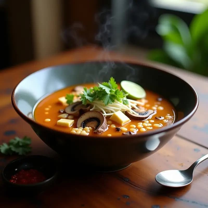 Bun Bo Hue Estilo Vegetariano con Hongos Shiitake: Sopa Vietnamita Umami en Olla Exprés