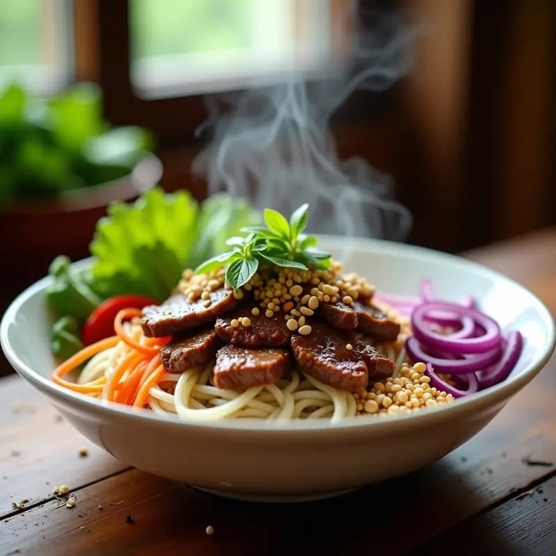 Bun Bo Nam Bo con Carne de Res y Hierbas Frescas: Receta Vietnamita en Wok