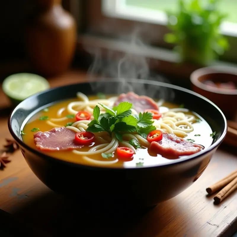 Bun Bo Nam Bo de Ternera: Sopa Vietnamita Picante con Hierbas Frescas