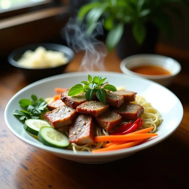 Bun Cha Vietnamita con Carne a la Parrilla y Vermicelli: Plato Callejero en 30 Minutos
