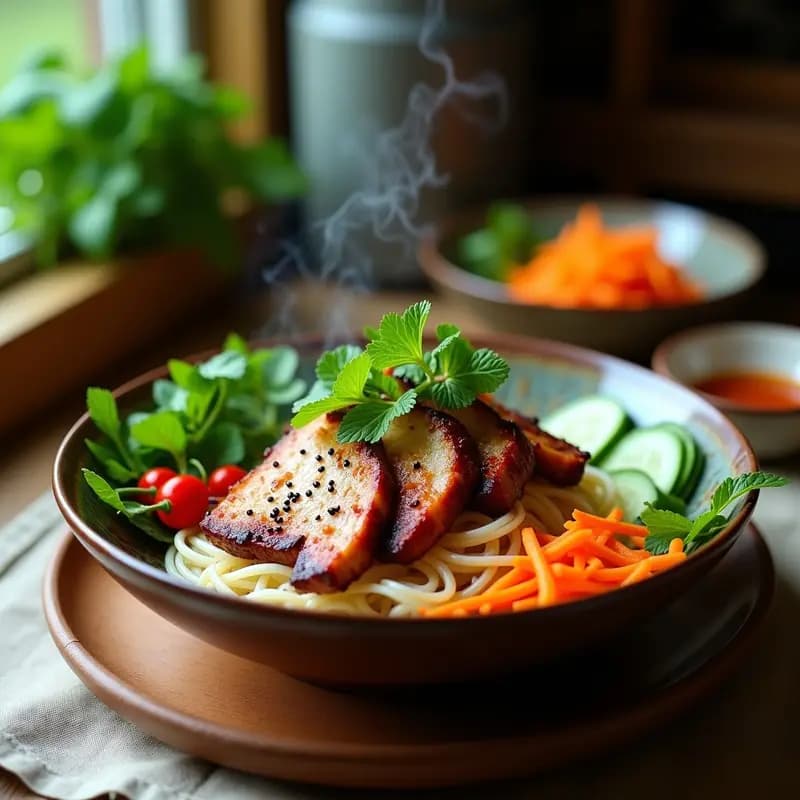 Bun Cha Vietnamita con Cerdo Ahumado y Verduras Frescas: Receta Auténtica