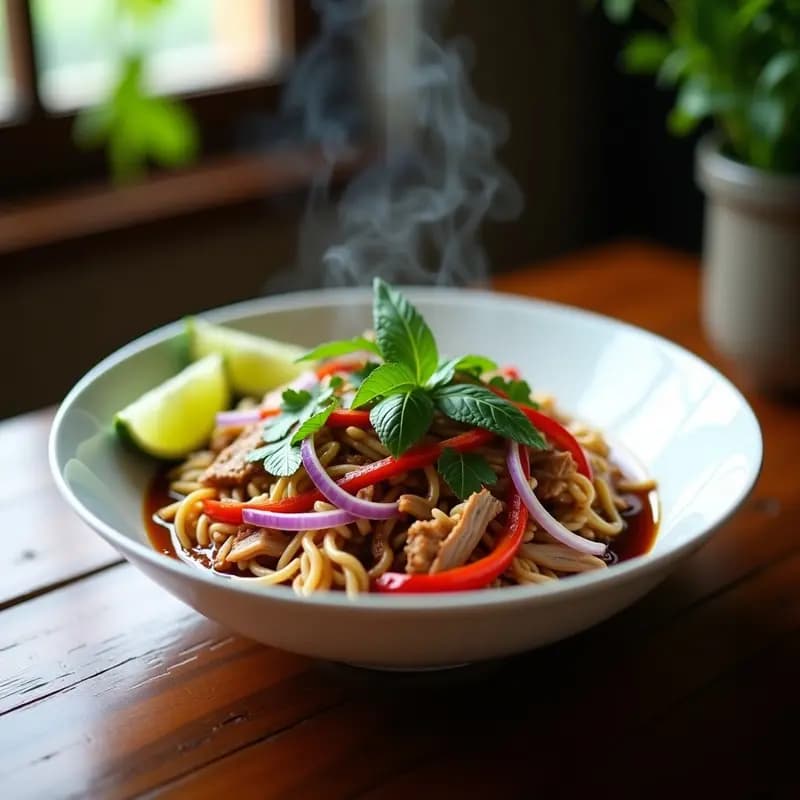 Buni Cha de Cerdo Desmenuzado con Hierbas Aromáticas: Receta Vietnamita en Wok Rápida