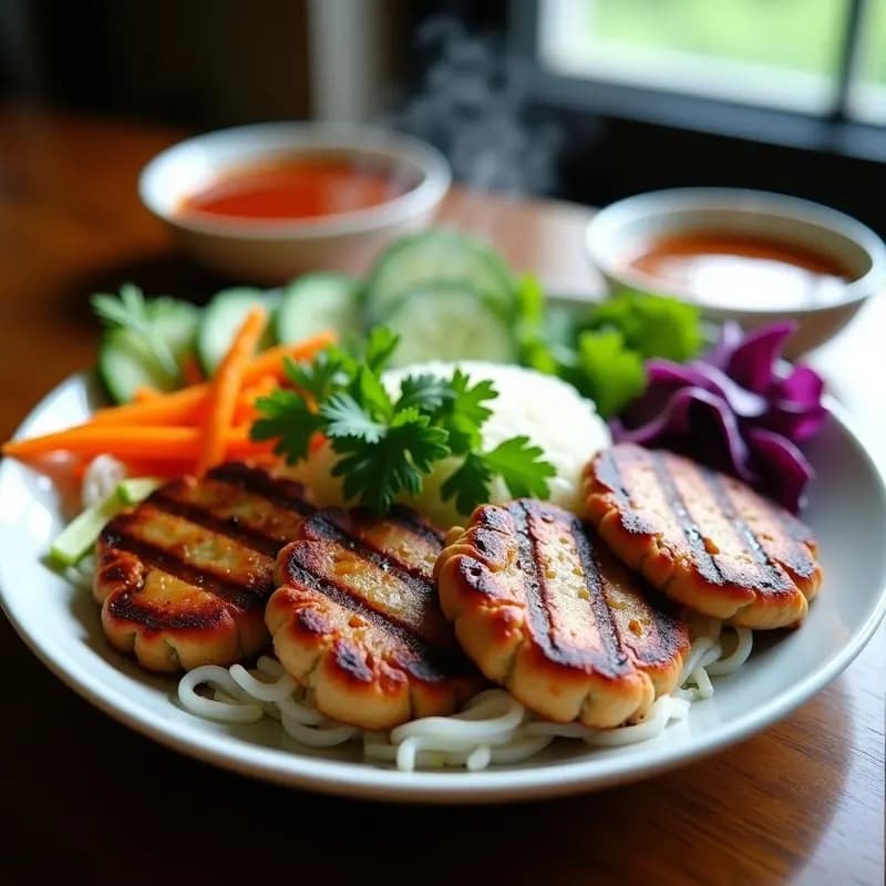Bun Cha Vietnamita con Hamburguesas de Cerdo y Hierbas: Receta en Grill Rápida