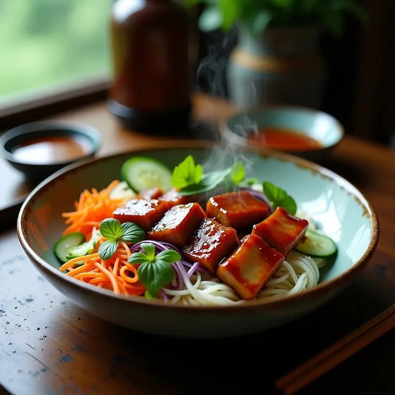 Bun cha de Cerdo Glaseado con Miel y Nuoc Cham: Receta Vietnamita Auténtica