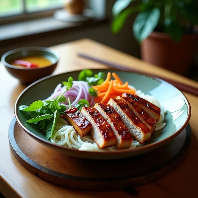 Bun Cha Viet Namita con Carne de Cerdo a la Parrilla: Receta en Barbacoa con Hierbas y Nuoc Cham