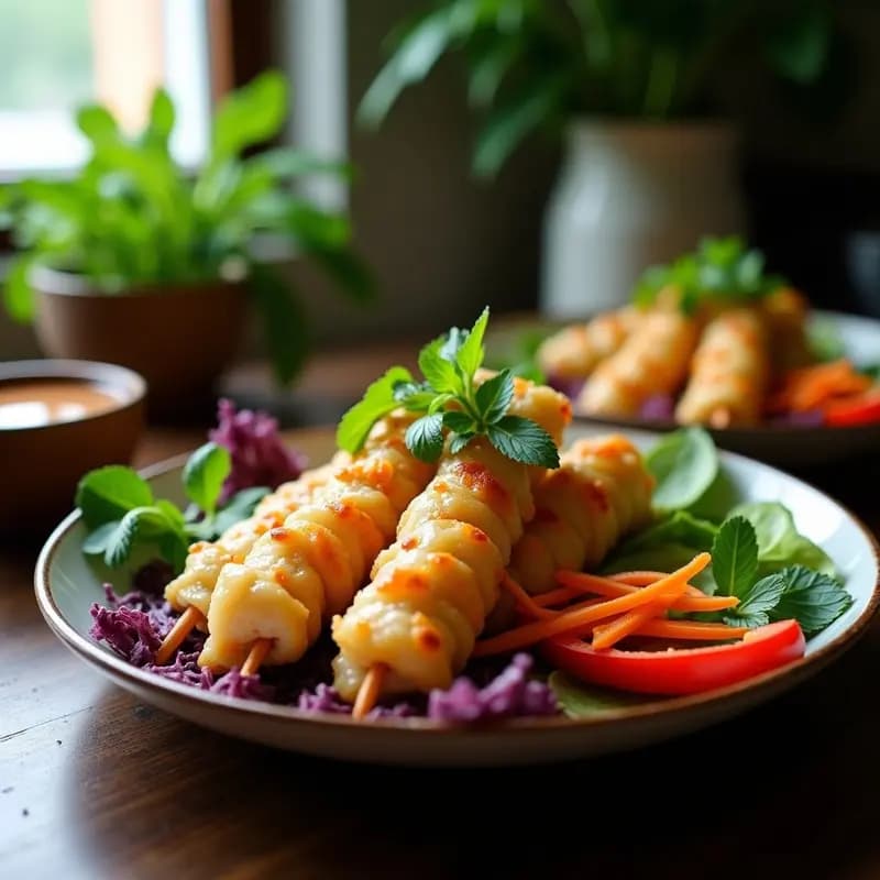 Bun Cha Vietnamita con Cerdo Vegetal: Brochetas en Papel de Arroz