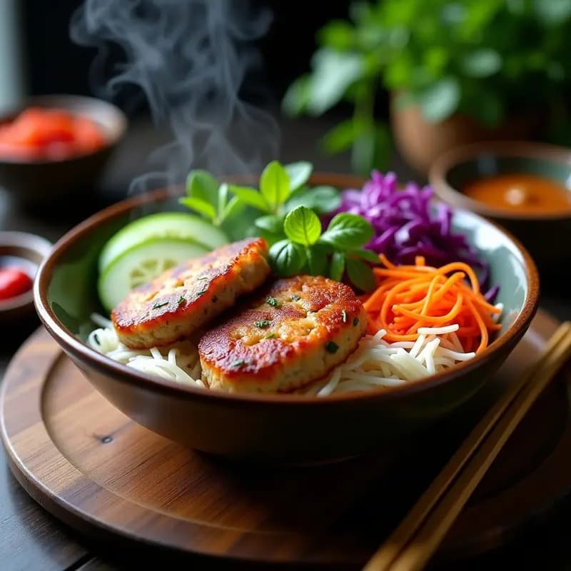 Bun Cha Hanoi: Hamburguesas Vietaas de Cerdo con Vermicelli de Arroz