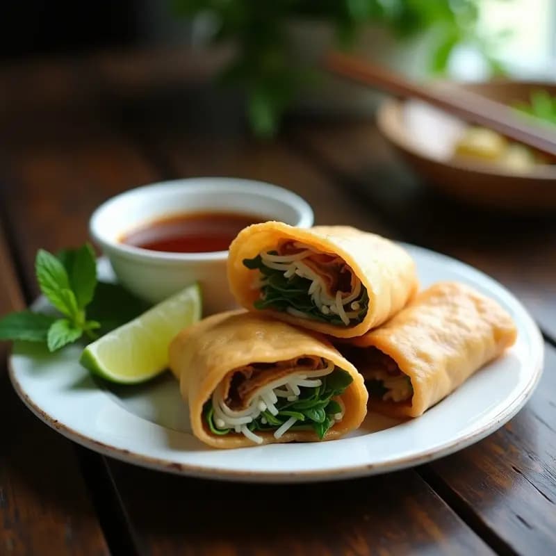 Bun Cha Gio de Setas Shiitake: Rollitos Vietnamitas Veganós con Salsa Hoisin