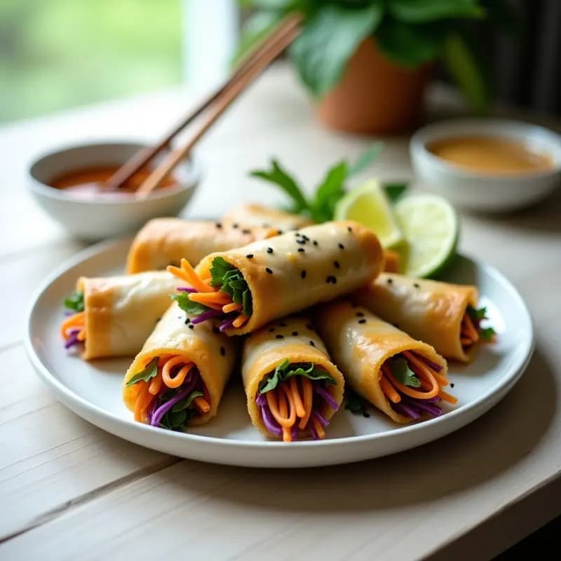 Bun Cha Gió Vegano: Rollitos de Primavera Vietnamitas con Tofu y Hierbas Frescas