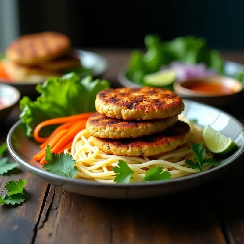 Bun Cha Vietnamita con Hamburguesa de Tofu: Receta Asiática Vegana y Sin Azúcar