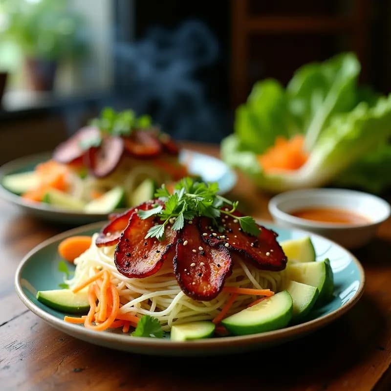 Bun Cha Hanoi con tocino de Tempeh: Receta Vietnamita Vegana en Barbacoa