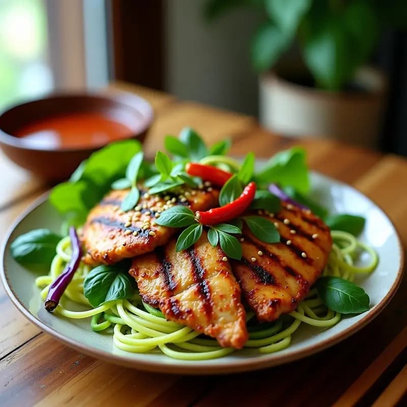 Bun Cha Vietnamita de Pollo con Vermicelli de Calabacín: Receta Low Carb y Sin Gluten