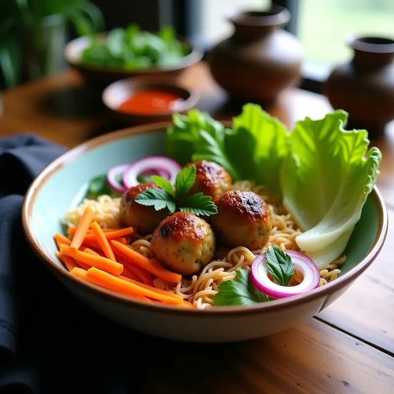 Bun Cha Vietnamita con Meatballs de Champiñones Portobello: Receta Vegana y Alta en Umami
