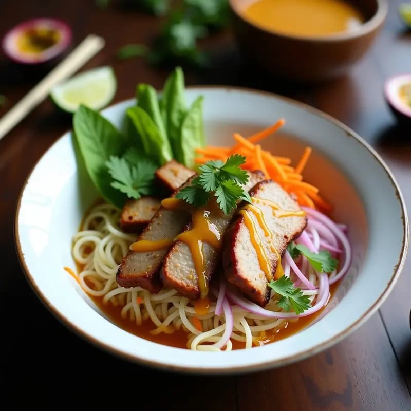 Bun Cha Vietnamita con Salsa de Maracuyá: Receta de Carne a la Parrilla con Toque Frutal