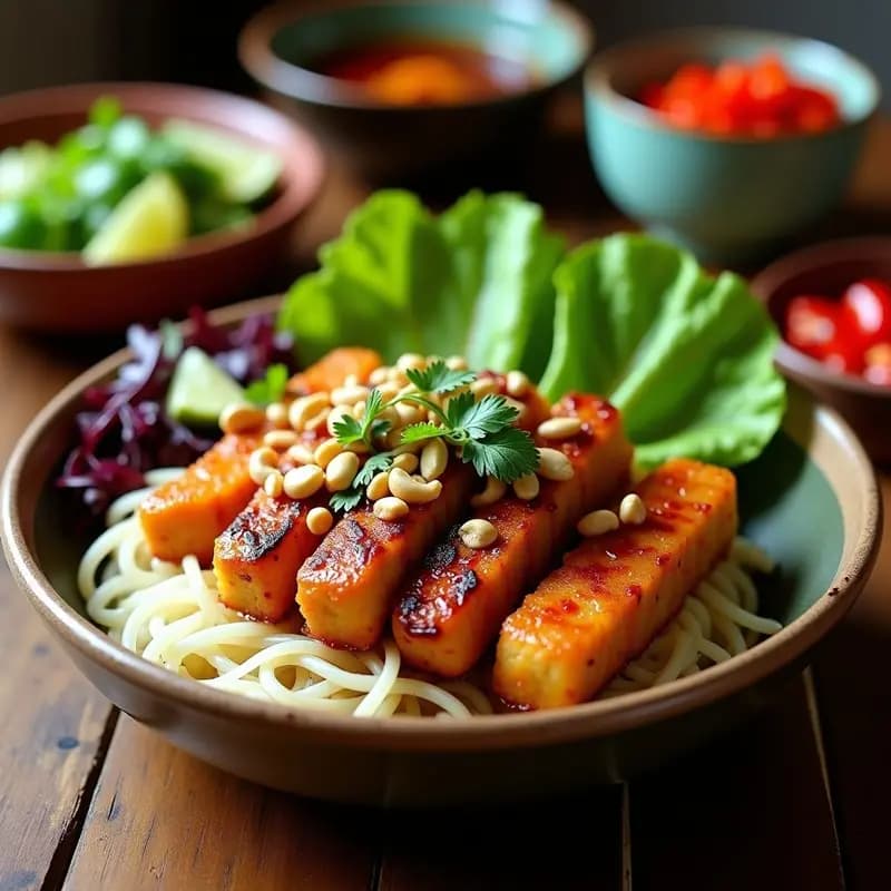 Bun Cha Vietnamita de Seitan: Receta Tradicional Vegana con Salsa Umami