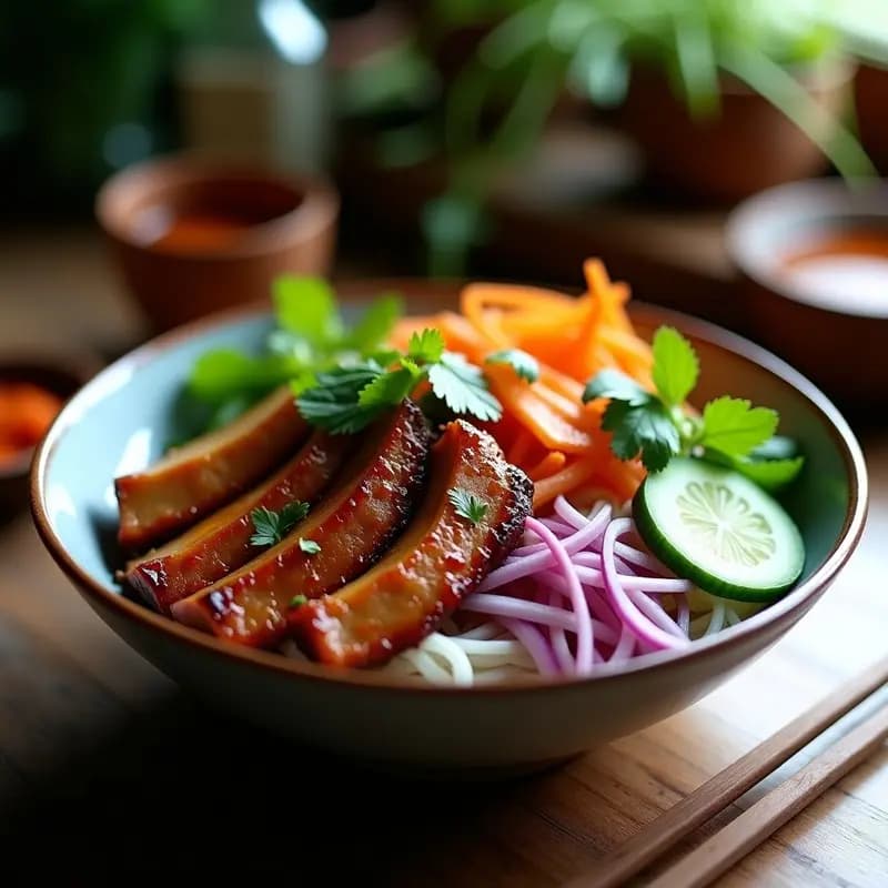 Bun Cha de Seitán y Hierbas Vietnami: Receta Vegana con Toque Ahumado