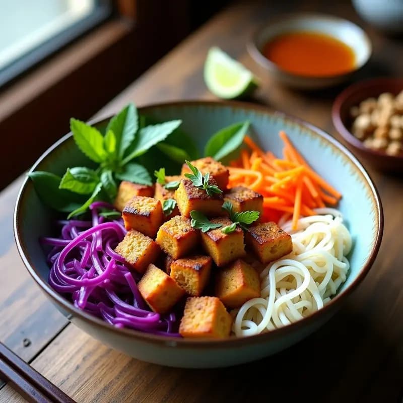 Bun Cha de Seitán y Vermicelli: Receta Vietnamita Vegana y Alta en Proteína