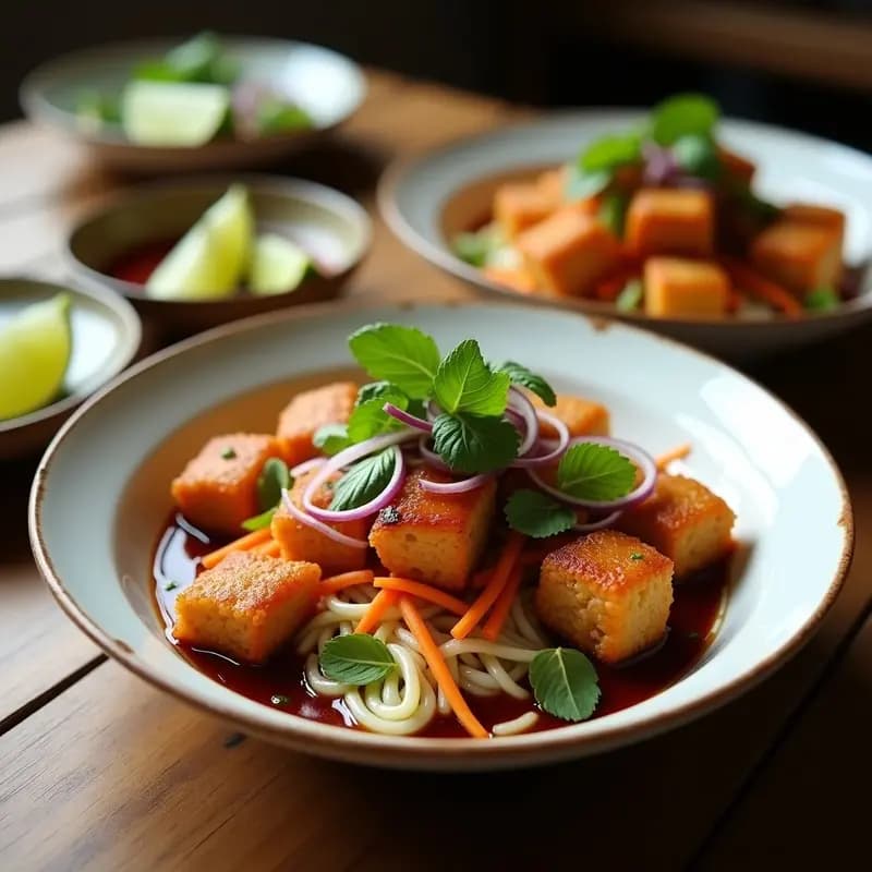 Bun Cha Vietnamita con Since Vegano: Brochetas Crujientes con Salsa Umami