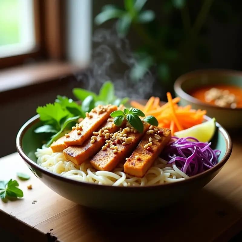 Bun Cha de Tempeh y Mango Verde: Receta Vietnamita Vegana con Toque Fresco